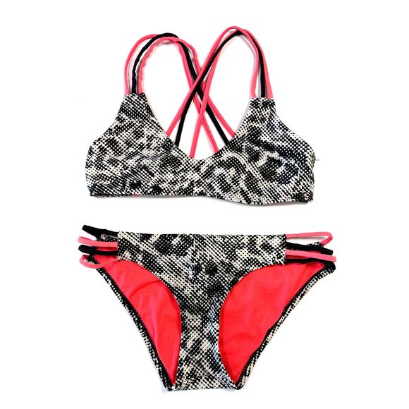 BCA By Rebecca Virtue Women Small Bikini Black White Hot Pink Geometric Strappy - Picture 7 of 9
